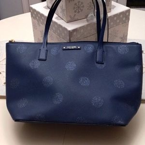 Kate Spade "Haven Lane" Navy Blue Glitter Dot Tote/Satchel